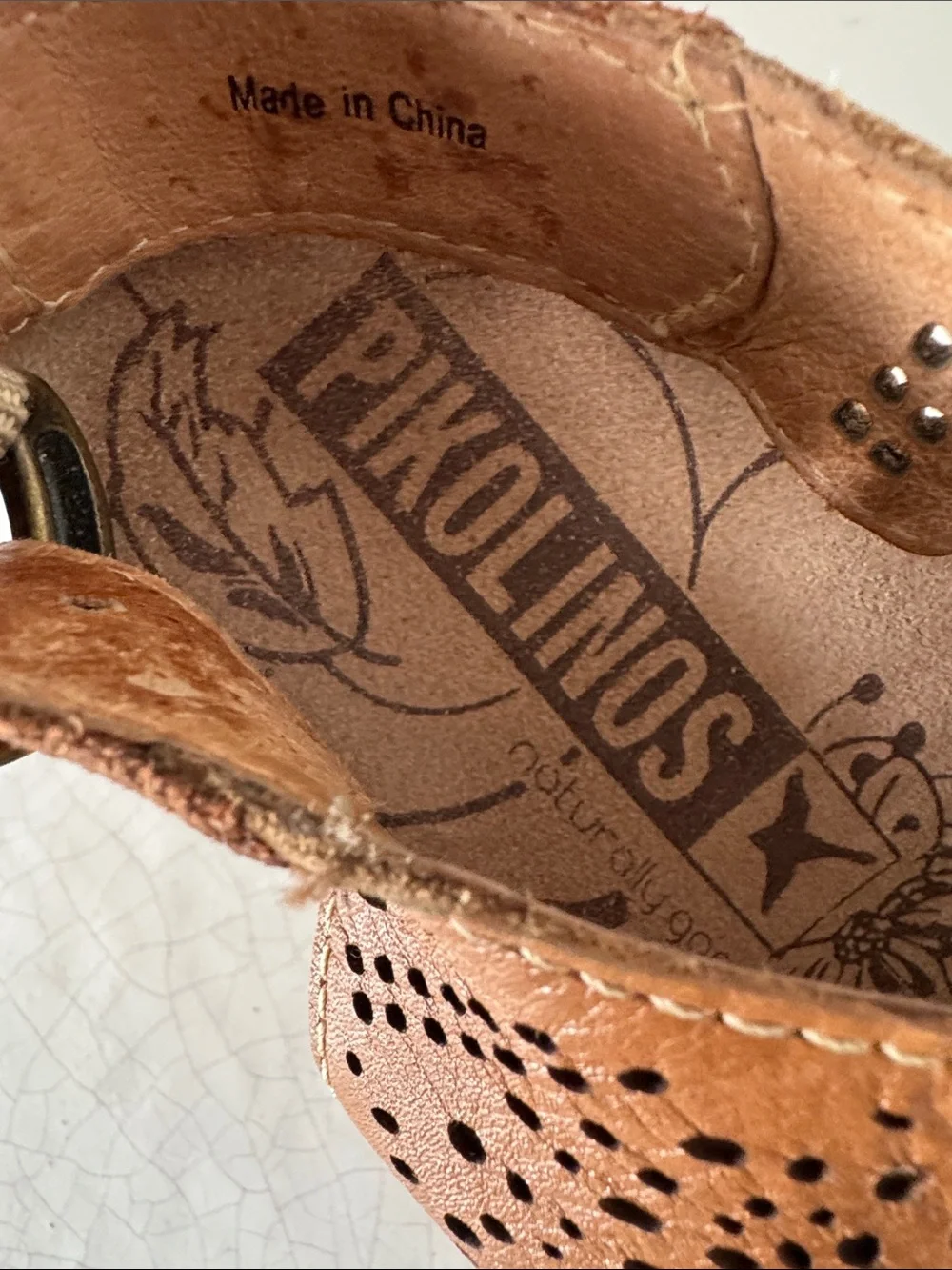 PIKOLINOS Brown Perforated Leather Wedge Sandals Boho Casual Comfortable Size 36
